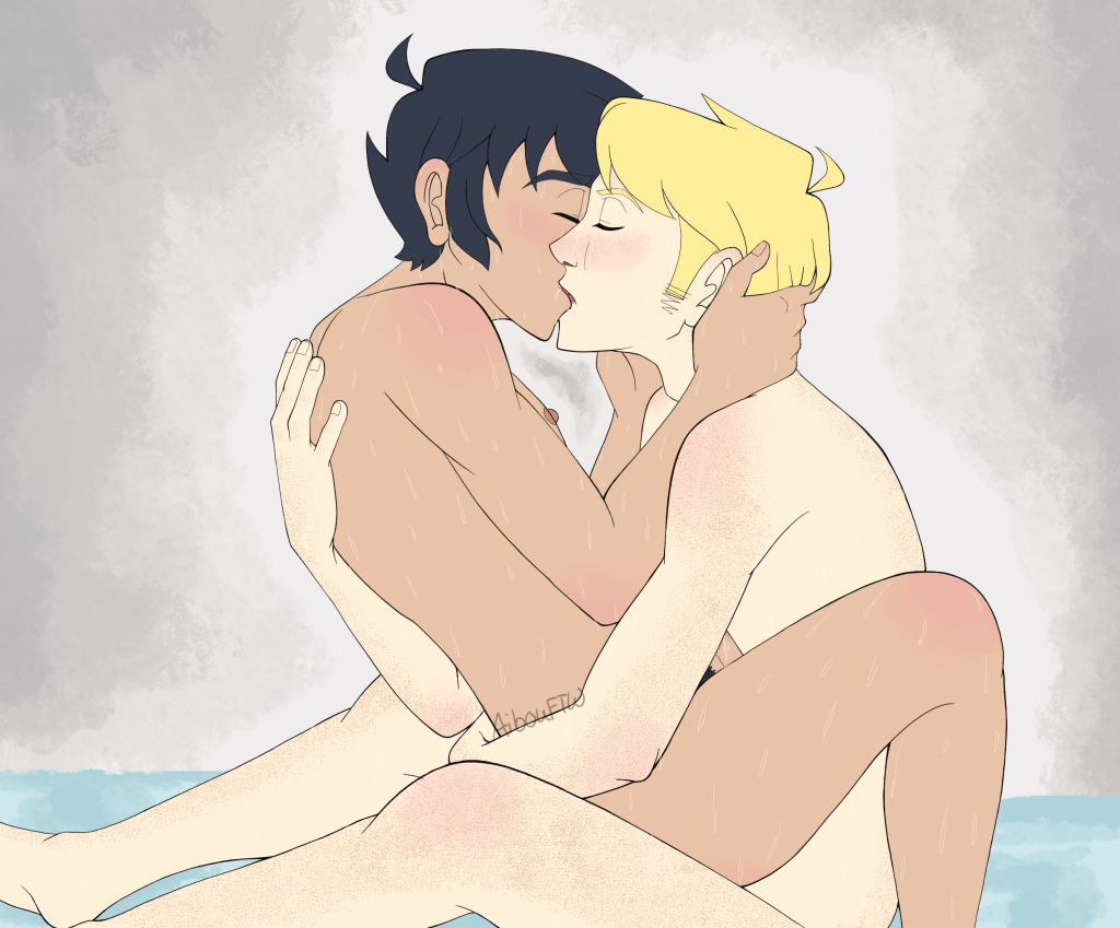 Basically the same drawing, but now they've pulled each other in for a kiss.