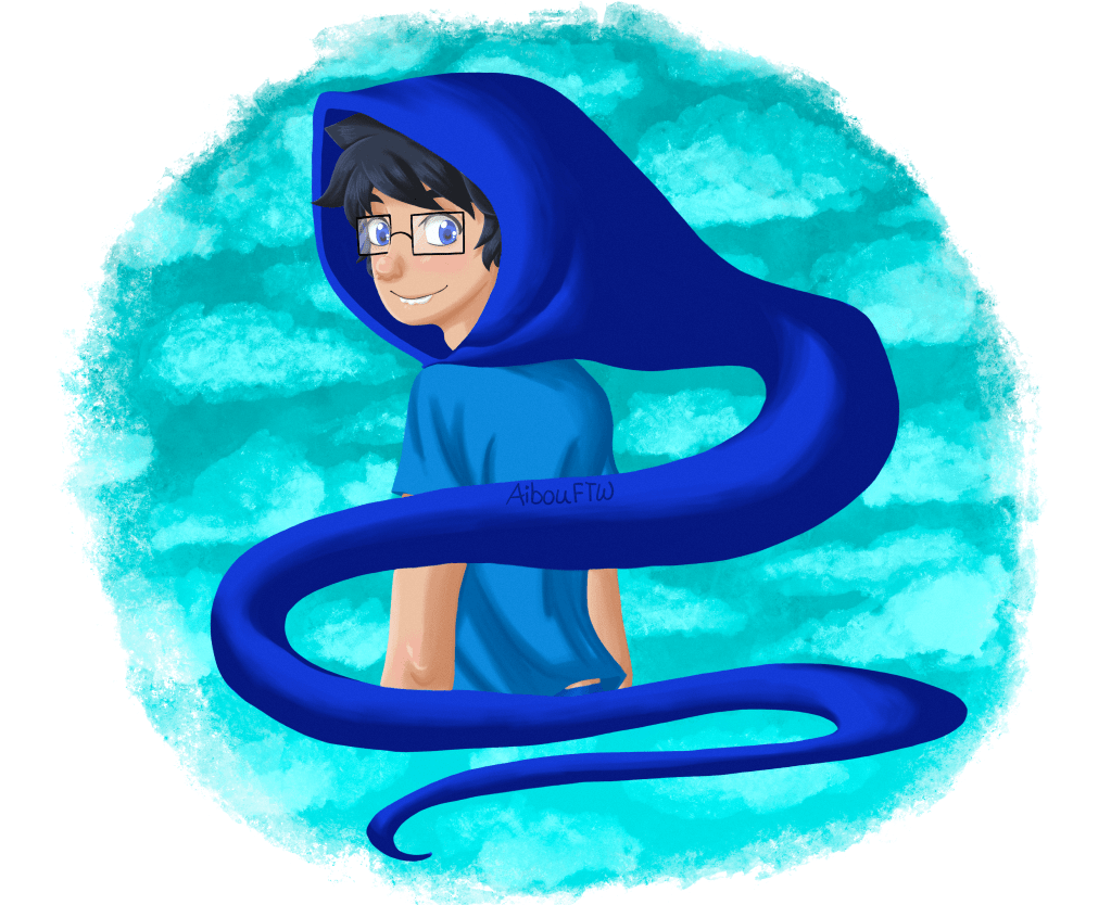 A drawing of John, in his god tier outfit, grinning over his shoulder.