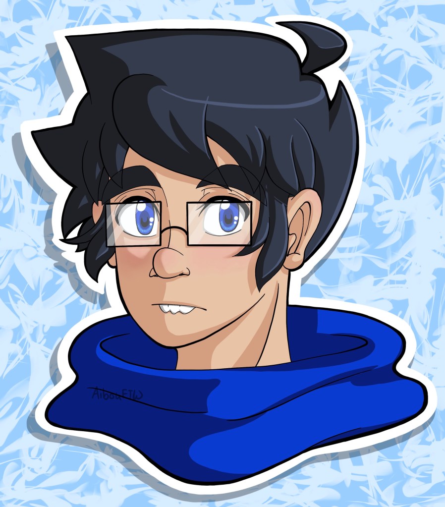 A drawing of John.  He's got a pretty neutral expression on his face.